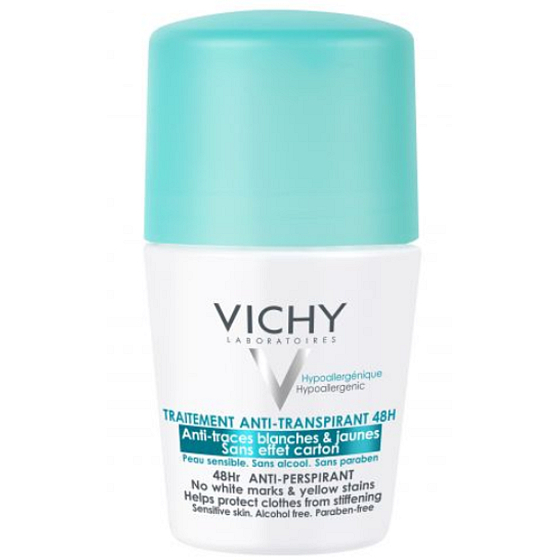 Vichy Traitement 48h Antitranspirant Deodorant Roll-On hinterlässt keine Spuren auf der Kleidung, alkoholfreies Unisex 50 ml