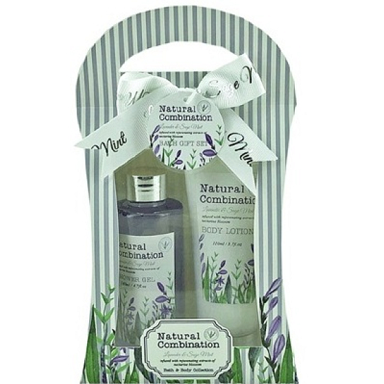Salsa Collection Duschgel aus Lavendel, Salbei und Minze 140 ml + Körperlotion 110 ml, Kosmetikset in einer Papiertüte
