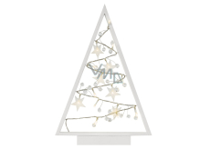 Weißer Holzbaum mit Sternen 27 x 40 cm mit 15 LED-Lichtern, warmweiß