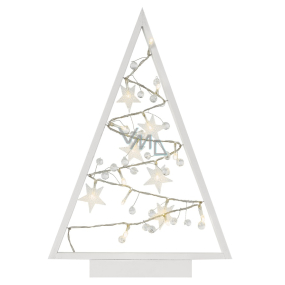 Weißer Holzbaum mit Sternen 27 x 40 cm mit 15 LED-Lichtern, warmweiß
