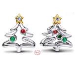 Charm Sterlingové stříbro 925 Vánoční kouzlo – stromek s hvězdou a zirkony, korálek na náramek vánoce