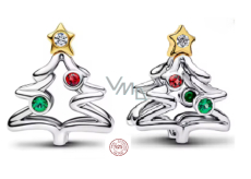 Charm Sterlingové stříbro 925 Vánoční kouzlo – stromek s hvězdou a zirkony, korálek na náramek vánoce