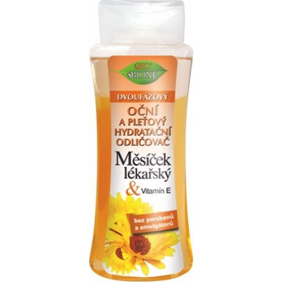 Bione Cosmetics Marigold zweiphasiger feuchtigkeitsspendender Augen- und Haut-Make-up-Entferner 255 ml
