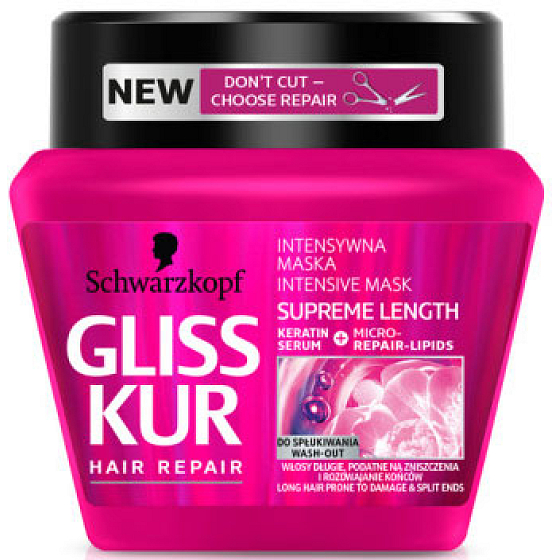Gliss Kur Supreme Length Regenerationsmaske für langes Haar, das zu Beschädigungen und Spliss neigt 300 ml
