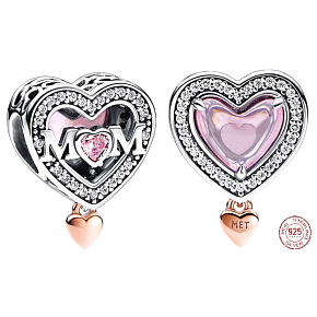 Charme Sterling Silber 925 Mum - gestanztes Herz Mum, Perle am Armband Familie