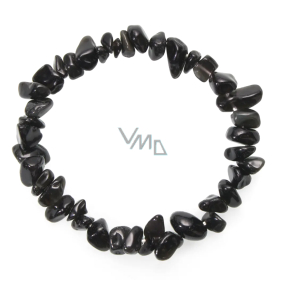 Obsidian schwarzes Armband elastischer gehackter Naturstein 19 cm, Rettungsstein