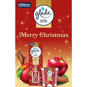 Glade Merry Christmas Warm Apple Pie Apfel und Zimt Duftstäbchen und Duftkerze 50 ml + 112 g, Geschenkeset
