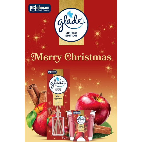 Glade Merry Christmas Warm Apple Pie Apfel und Zimt Duftstäbchen und Duftkerze 50 ml + 112 g, Geschenkeset