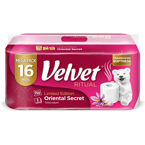 VELVET Toilettenpapier RITUAL MIT DUFT 3-lag./150 Blatt/18,3 m 16 Rollen VELVET Toilettenpapier RITUAL MIT DUFT 3-lag./150 Blatt/18,3 m 16 Rollen