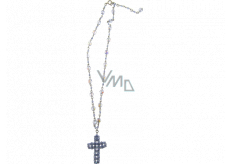 Silberne Halskette mit blauen Kristallen mit Kreuzanhänger 40 cm