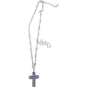 Silberne Halskette mit blauen Kristallen mit Kreuzanhänger 40 cm