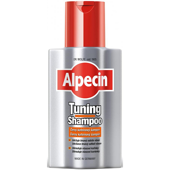 Alpecin Tuning Schwarzes Koffein-Shampoo gegen Haarausfall färbt graue Haare 200 ml