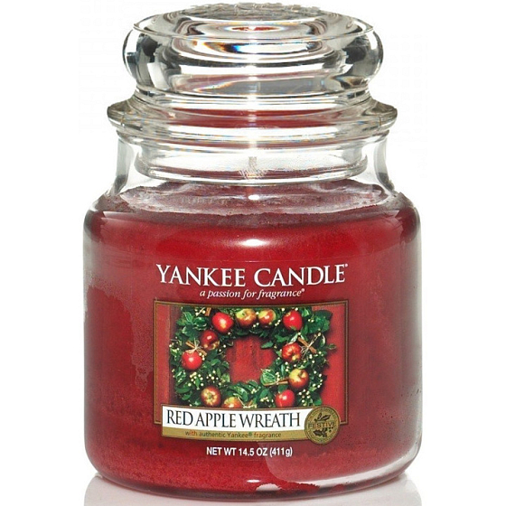 Yankee Candle Red Apple Wreath - Duftkerze mit rotem Apfelkranz Classic mittleres Glas 411 g