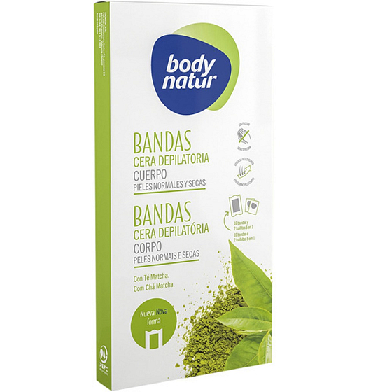 Body Natur Matcha Tee Epilierwachsstreifen für normale und trockene Haut 16 Stück + Epiliertücher 2 Stück