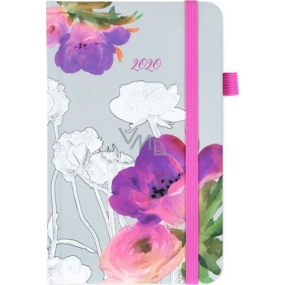 Albi Diary 2020 Tasche mit Gummiband Aquarellblumen 15 x 9,5 x 1,3 cm