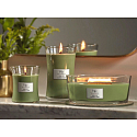 WoodWick Hemp & Ivy - Duftkerze nach Hanf und Efeu mit breitem Holzdocht und Bootsdeckel 453 g