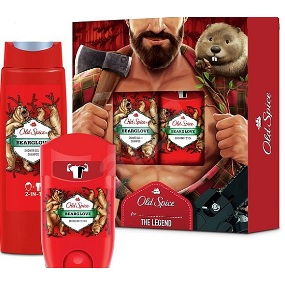 Old Spice BearGlove Lumberjack Antitranspirant Deo Stick 50 ml + 2in1 Duschgel für Körper und Haare 250 ml, Kosmetikset für Männer