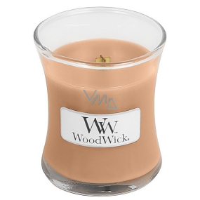 WoodWick Golden Milk - Goldene Milchduftkerze mit Holzdocht und Glasdeckel klein 85 g
