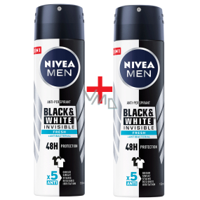 Nivea Men Invisible Black & White Fresh Antitranspirant Deodorant Spray 2 x 150 ml, Duopack für Männer