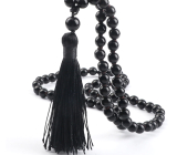 108 Mala Obsidian Halskette, Meditationsschmuck, Naturstein geknüpft, elastisch, Perle 6 mm, Rettungsstein