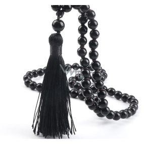108 Mala Obsidian Halskette, Meditationsschmuck, Naturstein geknüpft, elastisch, Perle 6 mm, Rettungsstein