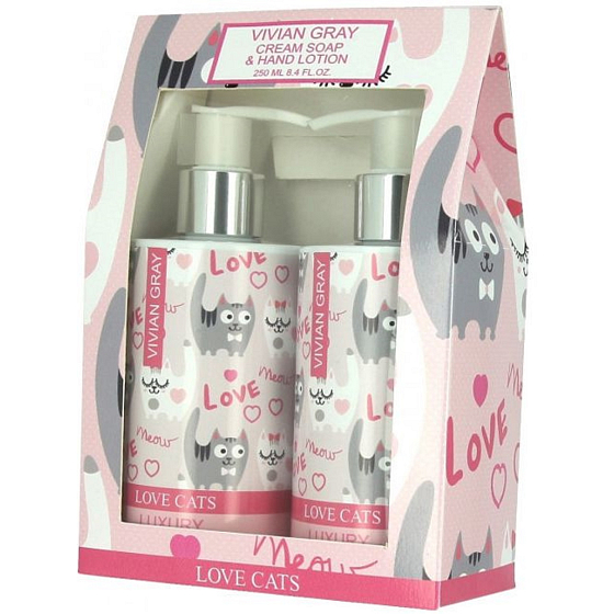 Vivian Gray Love Cats flüssige Handseife 250 ml + Handlotion 250 ml, Kosmetikset
