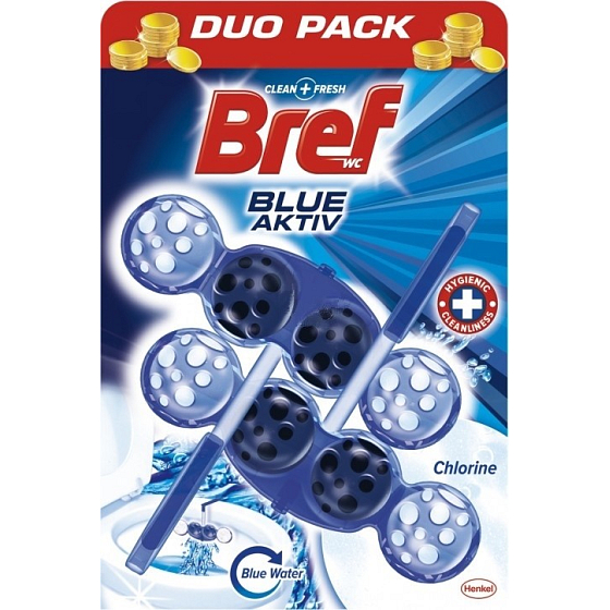 Bref Blue Aktiv Chlorine WC Block für hygienische Sauberkeit und Frische Ihrer Toilette, färbt das Wasser in einen blauen Farbton 2 x 50 g