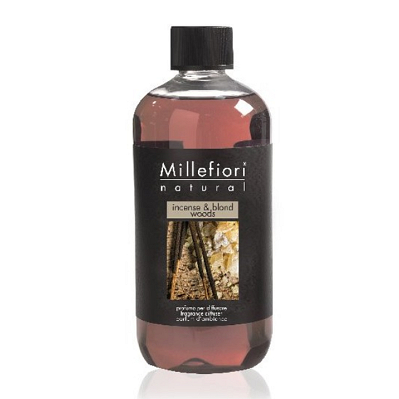 Millefiori Milano Natural Incense & Blond Woods - Weihrauch und Light Woods Diffusor Nachfüllung für Weihrauchstiele 500 ml