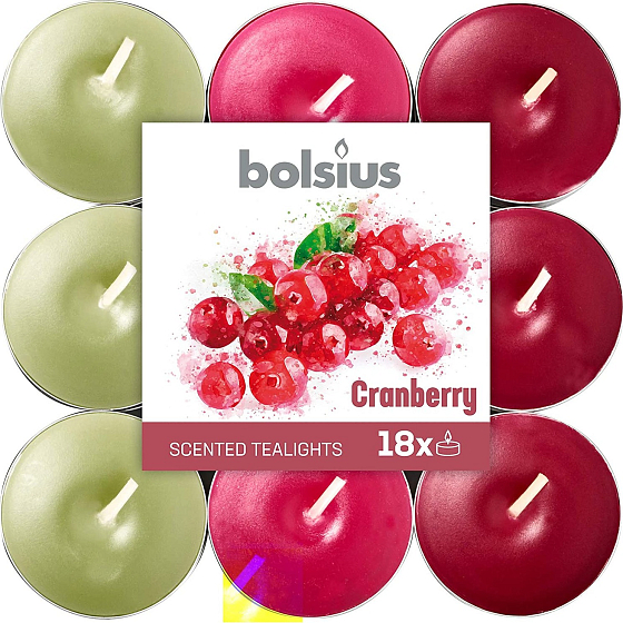 Bolsius Aromatic Cranberry - Cranberry Duft-Teelichter 18 Stück, Brenndauer 4 Stunden