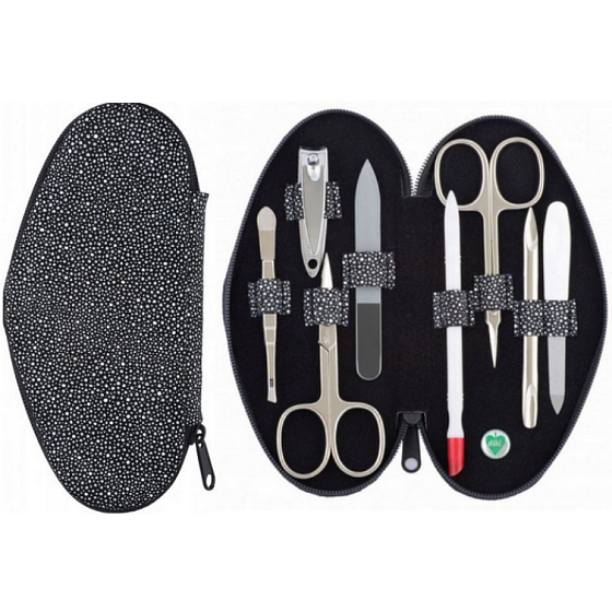 Dup Maniküre Veronica Leder 8-teiliges Set schwarz und weiß 230401-594