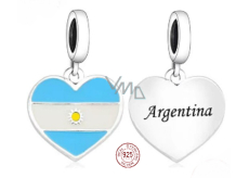 Charm Sterlingsilber 925 Argentinische Flagge Herz - Ich liebe Argentinien, Anhänger für Armband Reisen