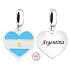 Charm Sterlingsilber 925 Argentinische Flagge Herz - Ich liebe Argentinien, Anhänger für Armband Reisen