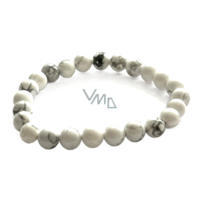 Magnesit / Weißer Howlith elastisches Armband aus Naturstein, Kugel 8 mm / 16 - 17 cm, Reinigungstein, Beruhigung, Harmonie, Gedächtnis