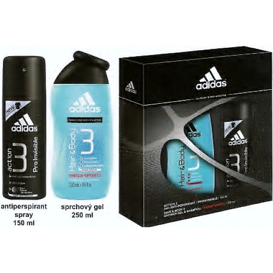 Adidas Action 3 Fresh Antitranspirant Deo Spray für Männer 150 ml + Duschgel 250 ml, Geschenkset
